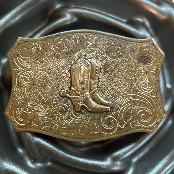 SOLID BRASS BOOTS BELT BUCKLE - Picture 3 of 10
